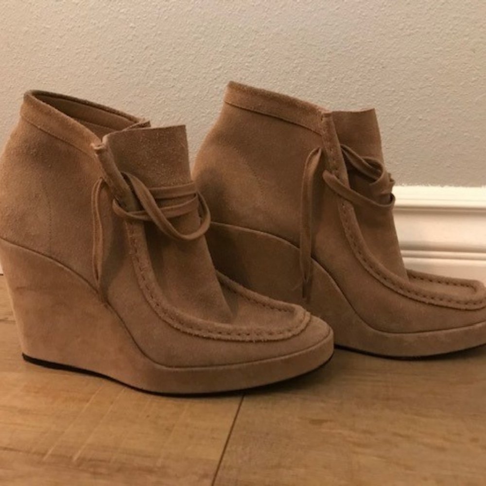 Balenciaga Tan Suede Wedge Ankle Tie Booties - Picture 2 of 3